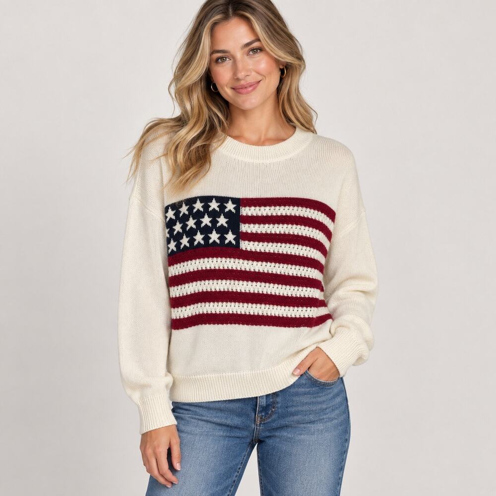 Staccato Ivory Knit American Flag USA Sweater Women’s Medium